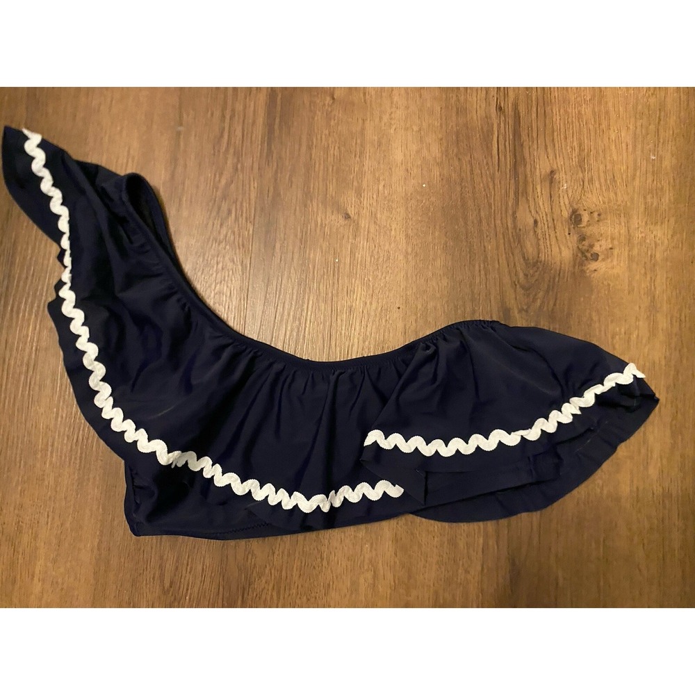 J CREW Navy Blue One Shoulder Ruffle Bikini Top S Ric Rac